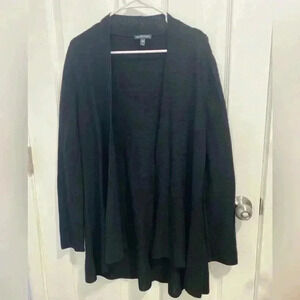 Eileen Fisher Open Front Long Duster Cardigan Black Large L Minimalist Lagenlook